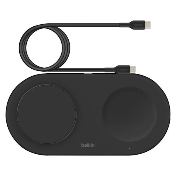 Opladningsstation - BELKIN - Qi2 Magnetisk - Dobbelt Base - 15W - Sort Svart