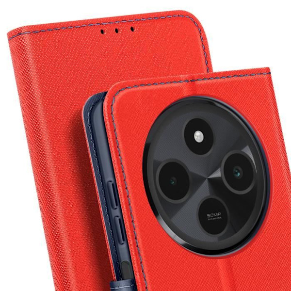 Etui för Xiaomi Redmi 14C Plånbok Läder Saffiano Fancy Blå / Röd Röd