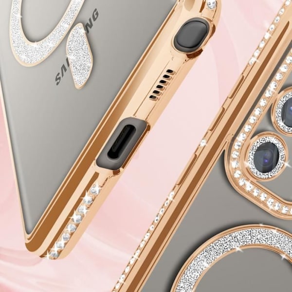 Coque - AVIZAR - Samsung Galaxy S24 Ultra - Rigide - Strass Guld - Kompatibel med MagSafe Gul