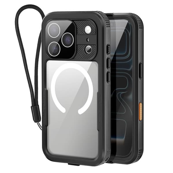 Vandtæt IP68 Stødabsorberende 2m iPhone 17 Pro Etui med Inkluderet Rem Shellbox Sort Svart