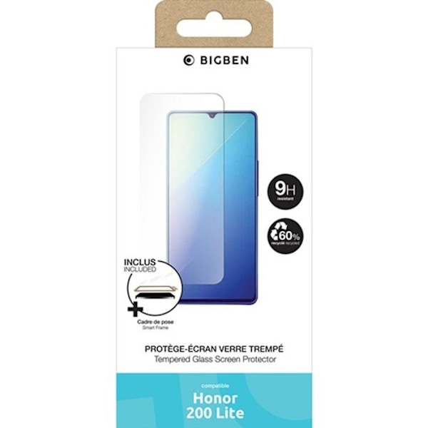 BigBen Connected fladt hærdet glas skærmbeskytter til Honor 200 Lite Transparent + SmartFrame Transparent