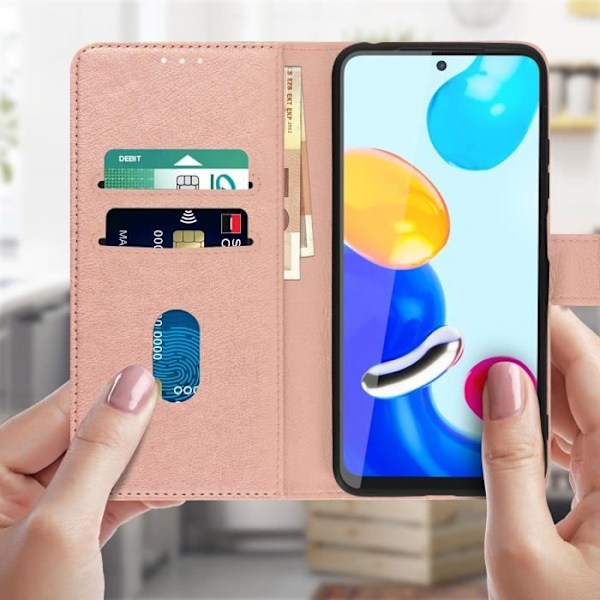 Xiaomi Redmi Note 11 ja Note 11s Case Flip Wallet Support ruusukultaa rosa guld