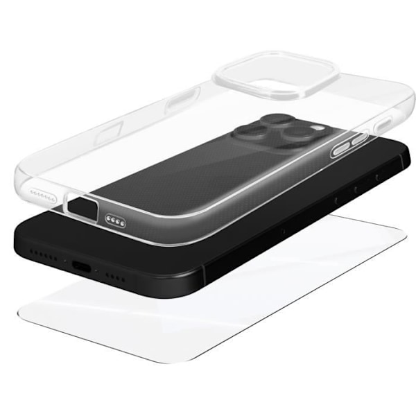 Skyddspaket för iPhone 16 Pro Max Mjukt fodral och härdat glas Mayaxess Transparent Transparent