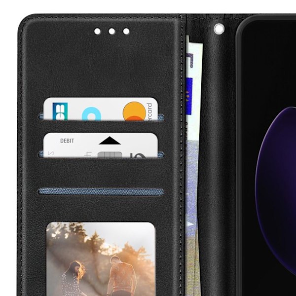 Étui til Oppo Reno 13 F og 13 FS med håndledsrem, klap, støtte, tegnebog, sort Svart