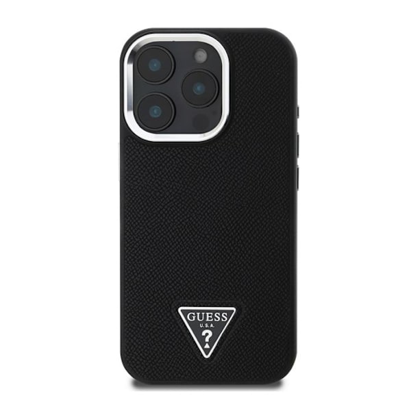 iPhone 16 Pro Max Antishock kuori, joissa on teksturoidun vaikutuksen ja Guessin musta kolmion logo Svart
