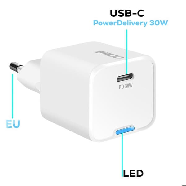 Verkkolaite - BWOO - 30W - GaN - USB-C - Kompakti ja Kevyt Vit