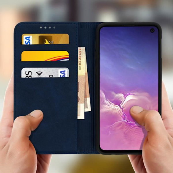 Husfolio plånbok - AVIZAR - Samsung Galaxy S10e - Silikongel - Fullständigt skydd - Videostöd Midnattsblå