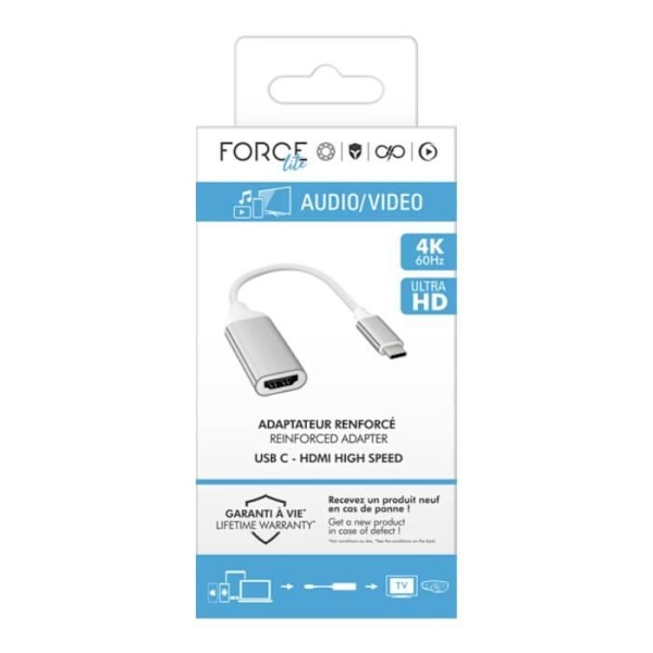 USB-C till HDMI-adapter - FORCE POWER - Hög hastighet - 4K Ultra HD - Plug & Play - Vit