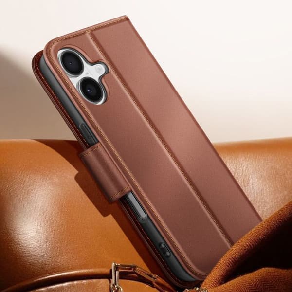 Plånboksfodral för iPhone 17 i Premium Läder med Ställfunktion Brun kastanj