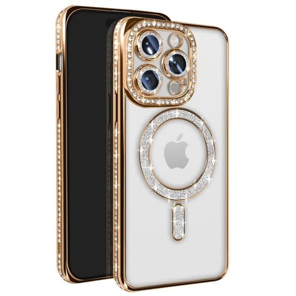 Coque - Diamant - iPhone 14 Pro - Guldstrass - Slitstark - MagSafe-kompatibel - Elegant Gul