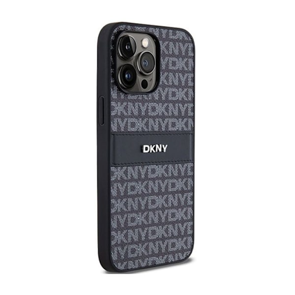 DKNY Læder Mono Stripe & Metal Logo - iPhone 14 Pro Cover (sort)