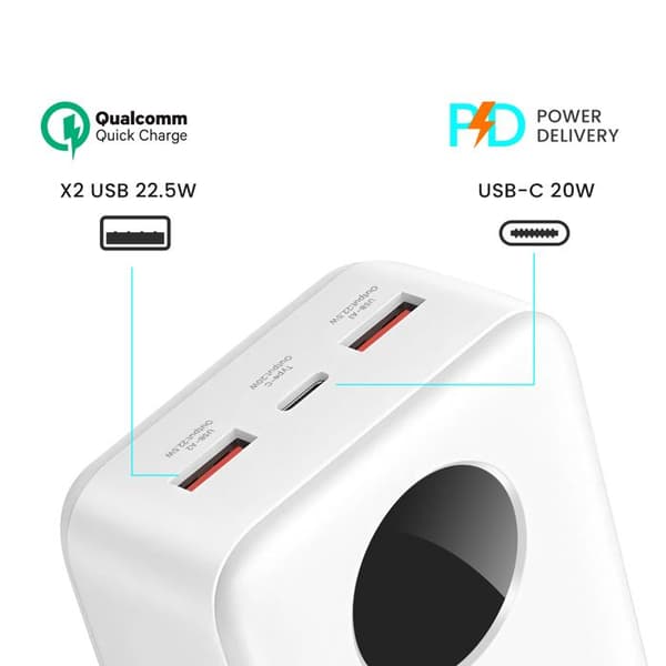 30000mAh USB-C ja 2xUSB LCD-näyttö - Bwoo Valkoinen Vit