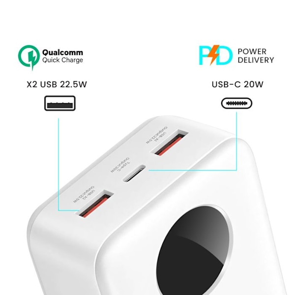 Externt Batteri 30000mAh USB-C och 2xUSB LCD-skärm - Bwoo Vit Bwoo Vit Vit