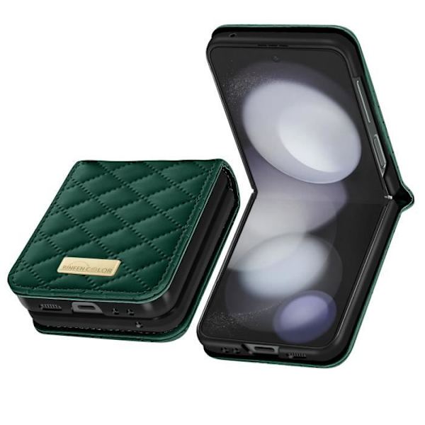 Telefoncover - AVIZAR - Samsung Galaxy Z Flip 5 - Kunstlæder - Rhombisk Mønster - Grøn Grön