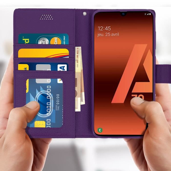 Hölster för Samsung Galaxy A70 - AVIZAR - Plånboksfodral - Ekoskinn - Videostöd - Lila kortfack Lila