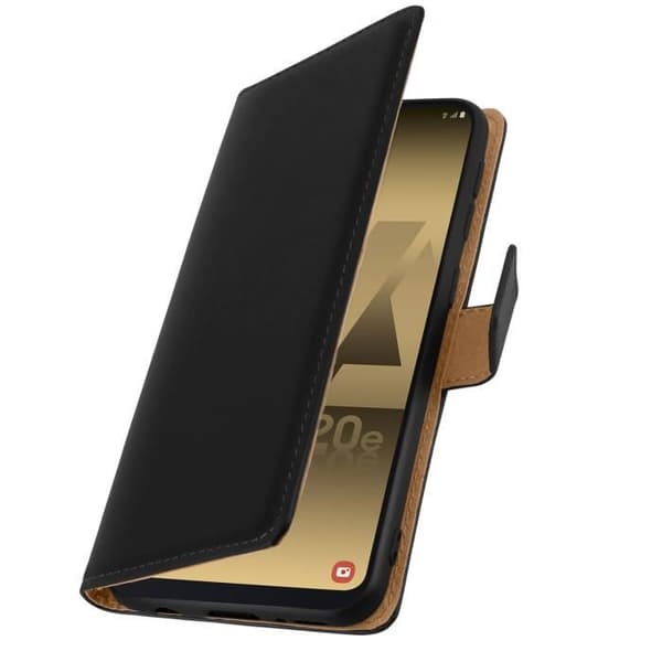 Foliofodral - AVIZAR - Galaxy A20e - Äkta Läder - Stötsäker - Videostöd Svart