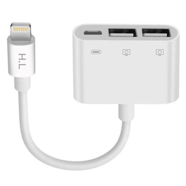 Lightning-adapter - AVIZAR - 2 USB och Lightning - Vit - Dataöverföring - Snabbladdning
