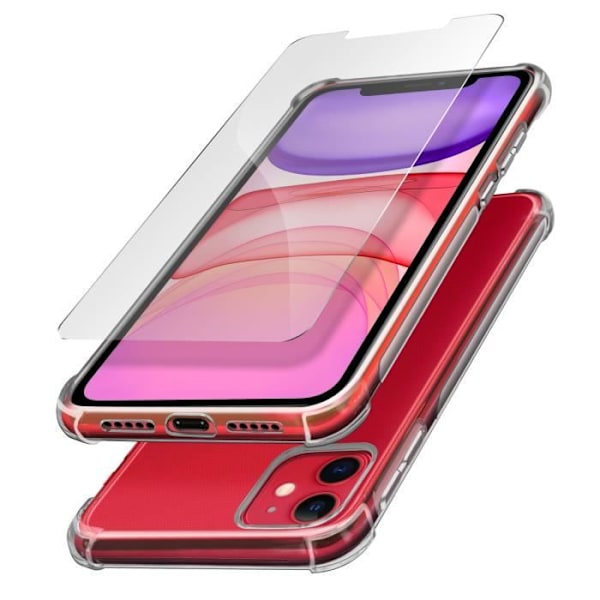Skyddspaket - AVIZAR - iPhone 11 - Mjuk Skal - Härdat Glas Film 9H - 360° Skydd Klar vit