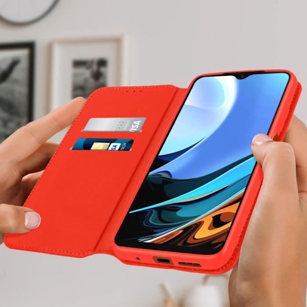 Housse - AVIZAR - Xiaomi Redmi 9T - Øko-læder - Rød - Støttefunktion Röd