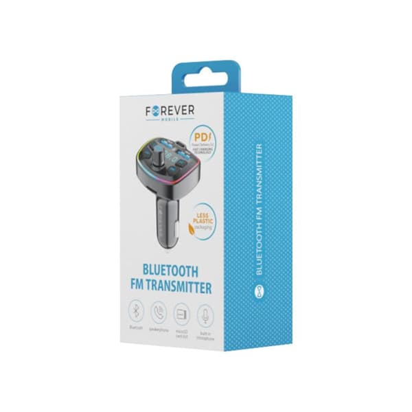 USB-C / 2 USB-A 20W auton laturi FM Bluetooth -lähetin ja Micro-SD Forever Musta Svart