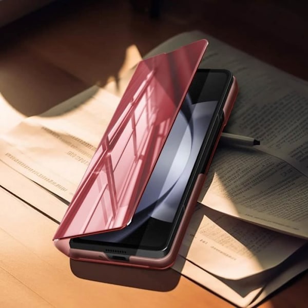 Étui Clear View - AVIZAR - Samsung Galaxy Z Fold 5 - Rosa - Spegel effekt - Transparent lock Rosa