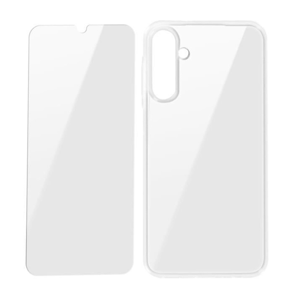 Täyssuojakotelo Samsung Galaxy A15 5G läpinäkyvälle karkaistulle lasille