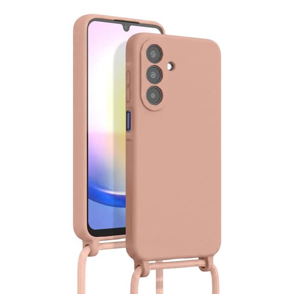 Silicone cover til Samsung Galaxy A25 5G med halsrem i rosa Ros