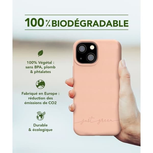 Coque - JUST GREEN - iPhone 13 mini - Biologiskt nedbrytbar - Smidig - Mönster Sand Bara grönt