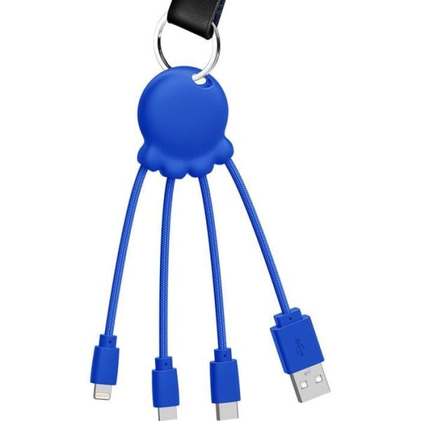 Biologiskt nedbrytbar Octopus-kabel USB A/micro USB &amp; USB C &amp; Lightning 1m Blue Xoopar
