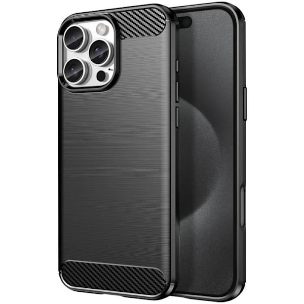 Cover til iPhone 16 Pro Max - AVIZAR - Sort børstet kulstofdesign - Stødsikker - Slank profil Svart