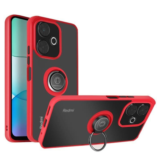Fodral till Xiaomi Redmi 13 - AVIZAR - Metal Ring Video Support - Röd Röd