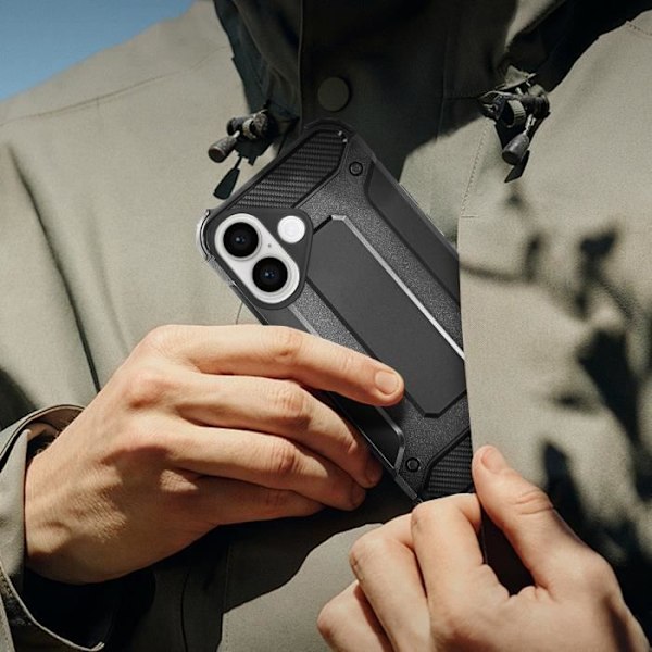 Cover til iPhone 16 Plus - AVIZAR - Defender II - Forstærkede hjørner - Stødsikker 1,8 m - Sort Svart