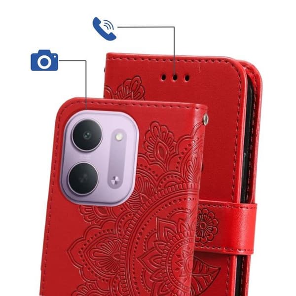 Plånboksfodral för Xiaomi Redmi 17C 5G Mandala-mönster med Stöd Röd Röd