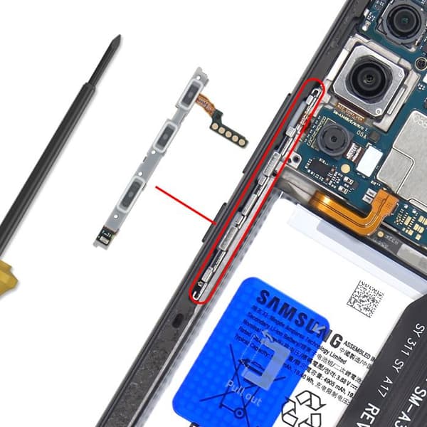 Erstatningsknap til Power + Volume til Galaxy A54 / A34 Samsung Flex Kabel Hvid Vit
