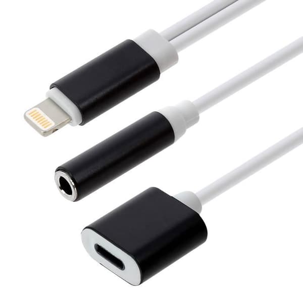 Audio- og opladeradapter - Hvid - Jack 3.5mm - Lightning - Kompakt - Optimal lyd