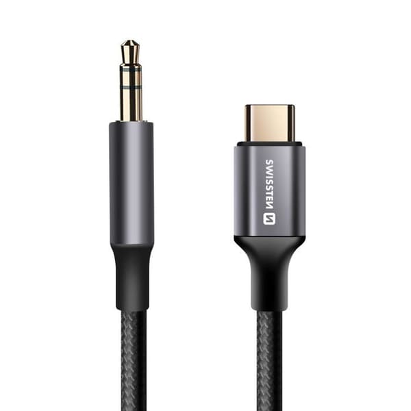 Auxiliary audio cable USB C to 3.5 mm jack Nylon Braided 1.5m Swissten Black