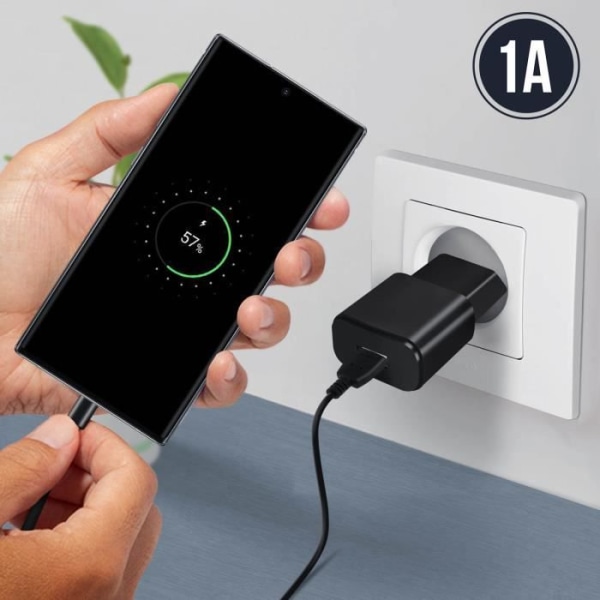 Verkkosovitin - Forever - USB Type-C - 1A - Kaapeli 1.2m - Musta Svart