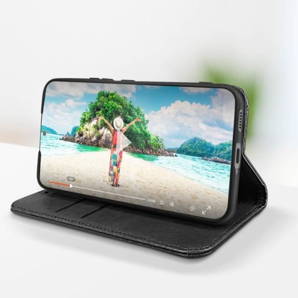 AVIZAR Samsung Galaxy S22 etui - Sort - Videostøttefunktion - Lædereffekt Svart