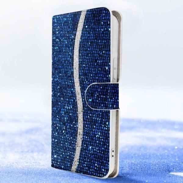 iPhone 15 fodral Glitter Disco Wallet Videohållare Blå