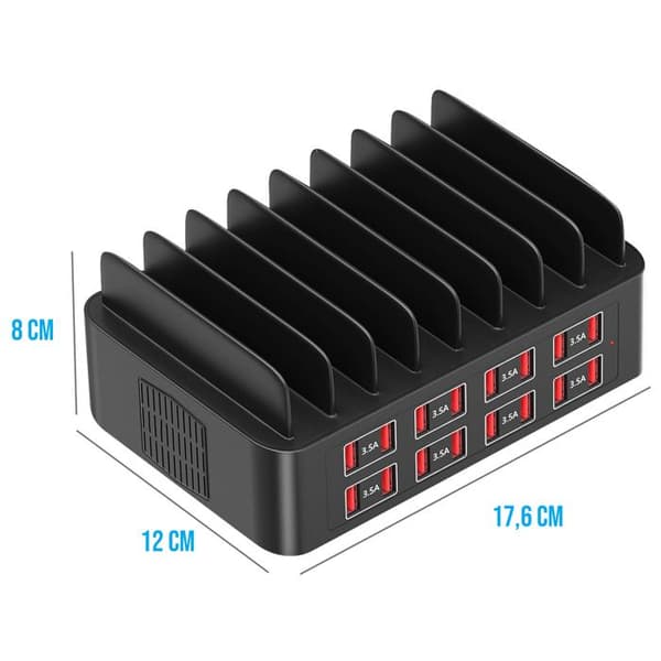 Ladestation 150W 16x USB Hurtig Opladning Antiskrid Støtte Sort