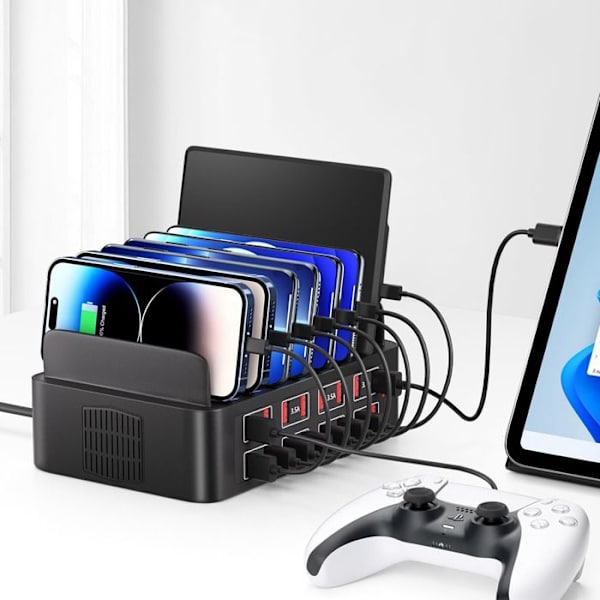 150W Latausasema 16x USB Nopea Lataus Liukuestotuki Musta