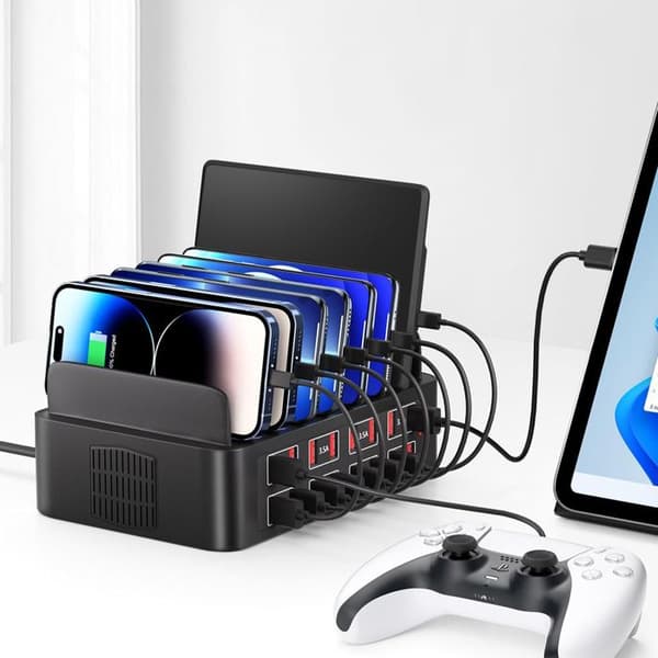 Ladestation 150W 16x USB Hurtig Opladning Antiskrid Støtte Sort