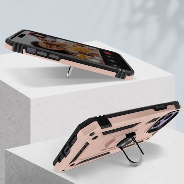 Coque iPhone 14 Pro Max - AVIZAR - Hybride Antichoc - Bague Support Vidéo - Roséguld - Bi-matière rosa guld