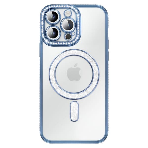 iPhone 14 Pro Max MagSafe-yhteensopiva kuori sinisellä strassireunalla Blå