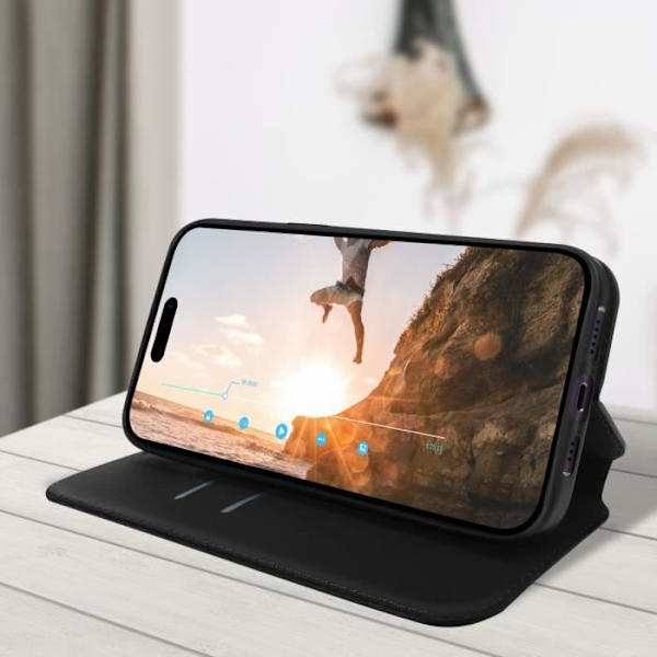 iPhone 14 Pro folio skal - AVIZAR - Svart - Korthållarflik - Videostödsfunktion Svart