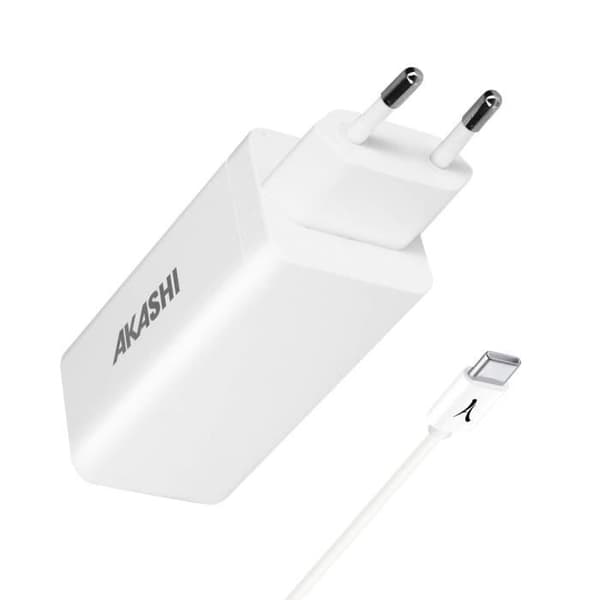 USB-C Oplader - AKASHI - 83W - USB-C 65W - USB 18W - 100W Kabel Inkluderet Vit