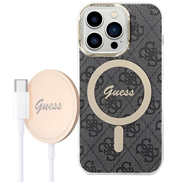 MagSafe Pack iPhone 14 Pro Max Pattern -kotelolle ja MagSafe Charger Guess Blackille Svart