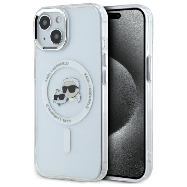 Coque til iPhone 14 - Karl Lagerfeld IML MagSafe (KLHMP14SHLSKCH) - Hvid Metal Karl&Choupette Hoved