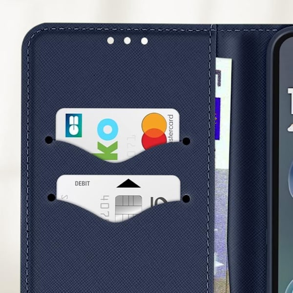 Etui til Motorola Moto G35 Pung Læder Saffiano Fancy Blå / Rød Röd
