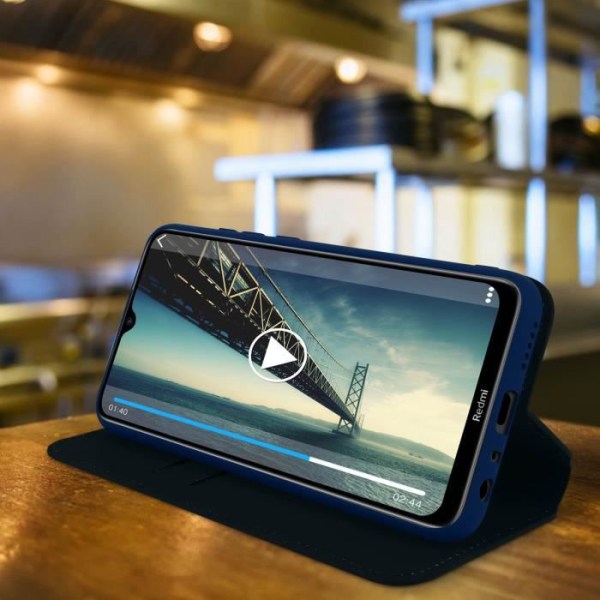 Housse - AVIZAR - Xiaomi Redmi Note 8T - Øko-læder - Stativfunktion - Blå Blå